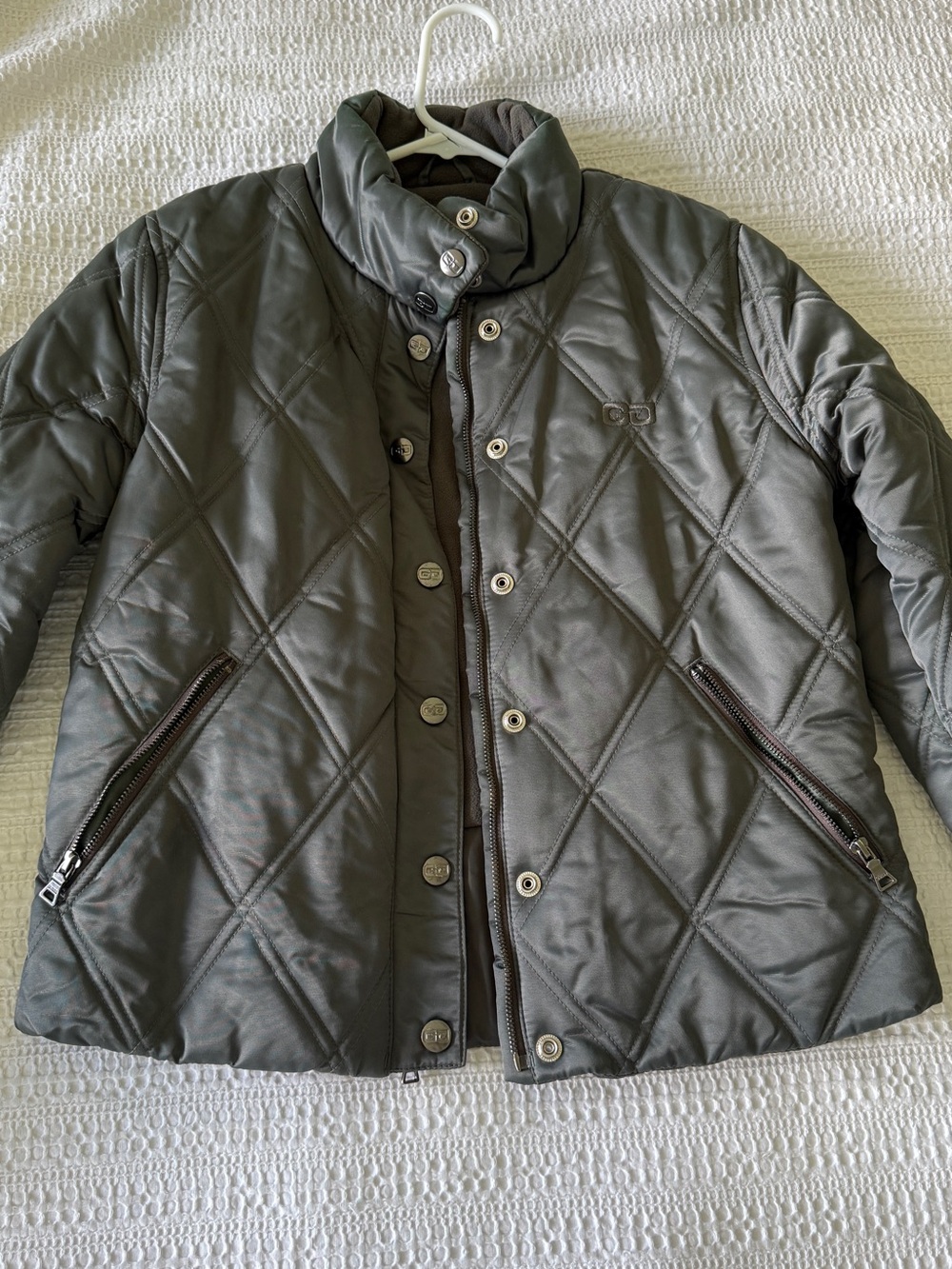 Guess Quilted Puffer Jacket in Olive Green and Gray